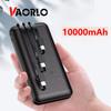 VAORLO 10000mAh přenosná powerbanka Rychlá nabíječka Powerbanka Vestavěná 3kabelová Externí nabíječka baterií Pro design Micro držáku Micro Type-C