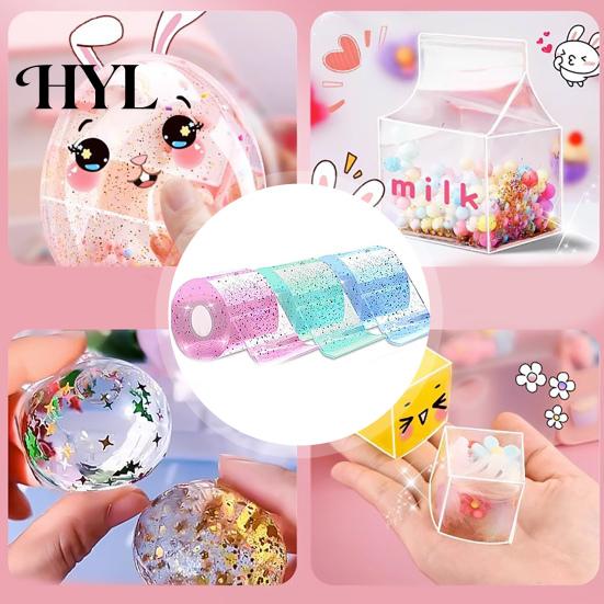 Funny Nano Bubble Tape 1 Set 300CM Toy with Straw Charm Sticker Inflator High Elasticity Tweezer Adhesive Stress Relief DIY Craft Making Kit Children