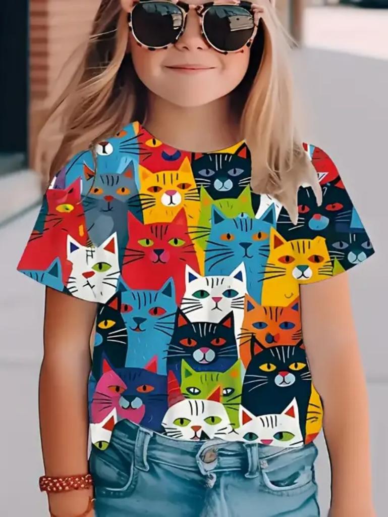 T-Shirts for Children Fashion Simple Styl Round Neck Short Sleeved T-Shirt Casual Vintage Outdoors Quick-Drying T-Shirt for Girl