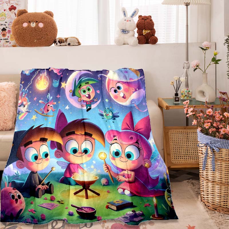 3D printed The Fairly OddParents pattern flannel blanket, soft and warm, suitable for sofas, beds, picnics, offices, camping, etc.