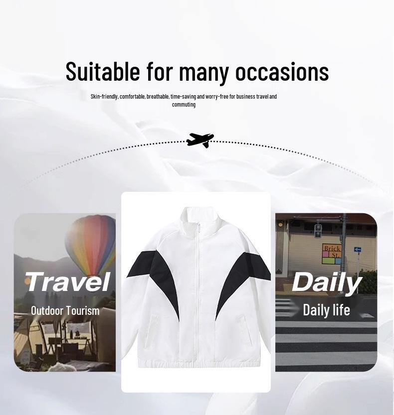 2025 Men's Plus Size Hong Kong Style Color Block Stand Collar Jacket - Spring/Autumn Casual Sport Outerwear