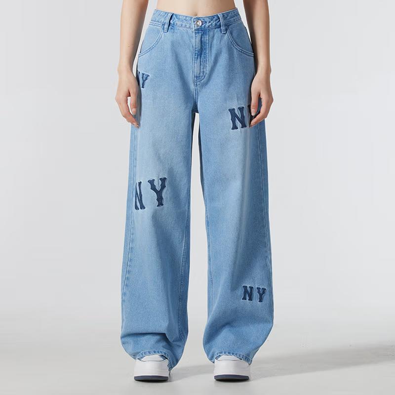 New MLB New York Yankees Old Flower Jeans Women's Light Blue 3FDPG0351-50BLL