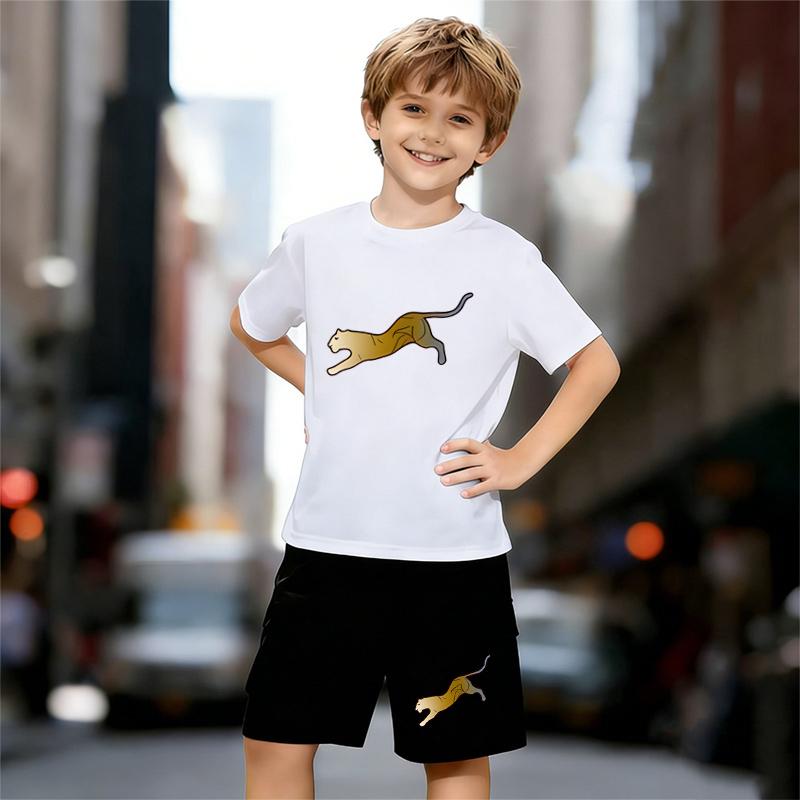 

Boys 2 Piece Cartoon tiger print Outfit, Short Sleeve T-Shirt and Shorts Set for Kids Age 5-14, Black and White Sporty Casual Summer Clothes 13-14 Years білий