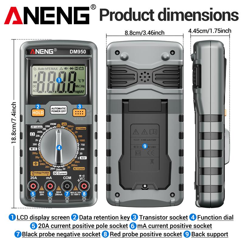 ANENG DM950 High-precision Multimeter AC/DC Ammeter Voltage Resistance Meter LCD Screen Ohmmeter Capacitance Transistor Test