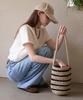 Slowslowly Moroccan Handmade Crochet Stripe Bucket Bag _ Beige