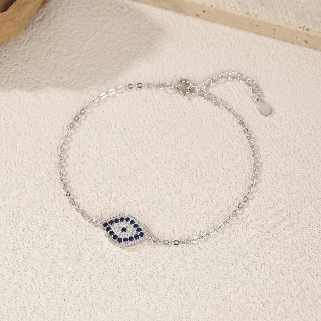 MODIAN 925 Silver Vintage Blue & Clear Zirconia Eyes Bracelet Stackable Vacation Link Chain Bracelets For Women Jewelry