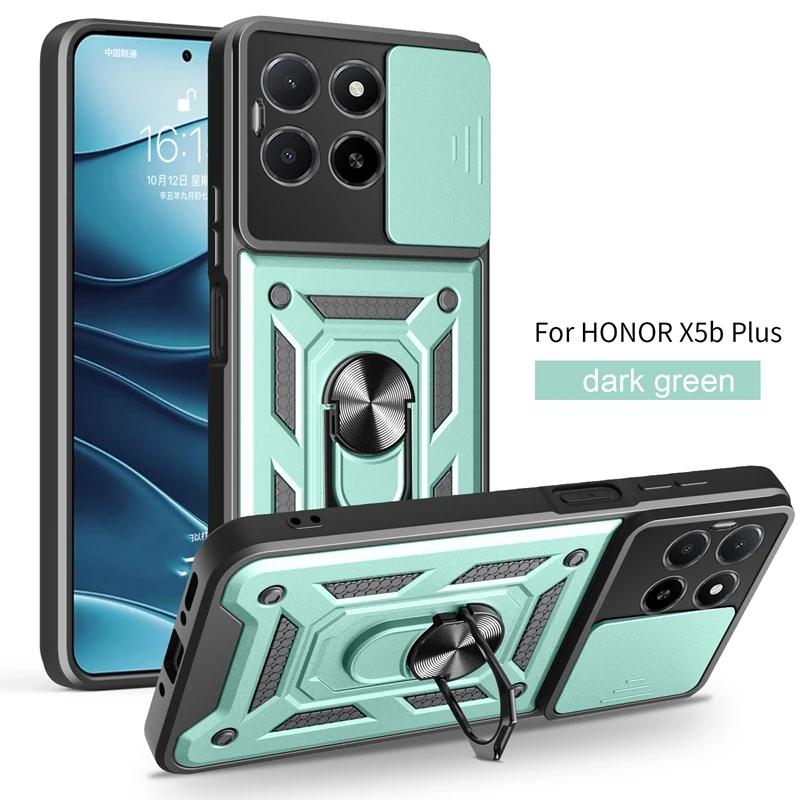 For Honor X5b Plus 4G Case Car Magnetic Ring Holder Slide Camera Armor Shockproof For Honor X5b / X5b Plus