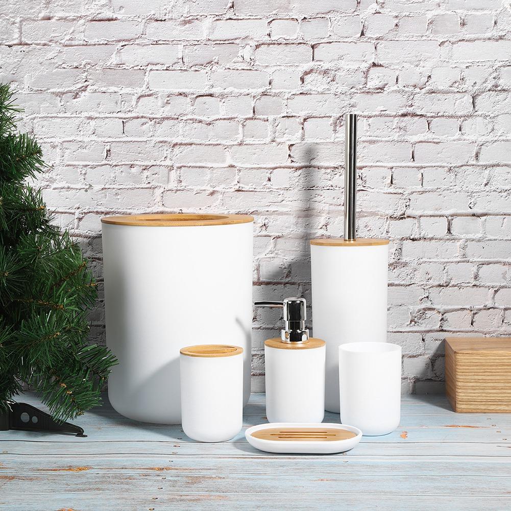 ZK20 6Pcs/Set Household Bathroom Soap Box Toothbrush Holder Rinse Cup Lotion Bottle Accessories Kit