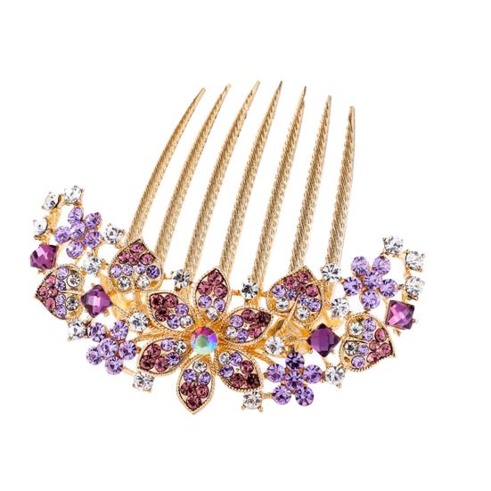 Classic Stable 7 Teeth Bridal Hair Comb Women Colorful Rhinestone Flower Fork for Dating