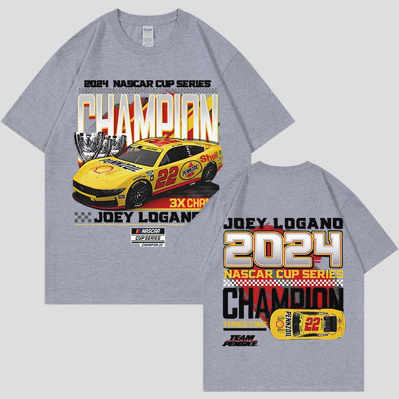 Joey Logano 2024 NASCAR Cup Series Champion Herren Baumwolle Bedrucktes T-Shirt Übergroß Locker Lässig Street Damen Shirt