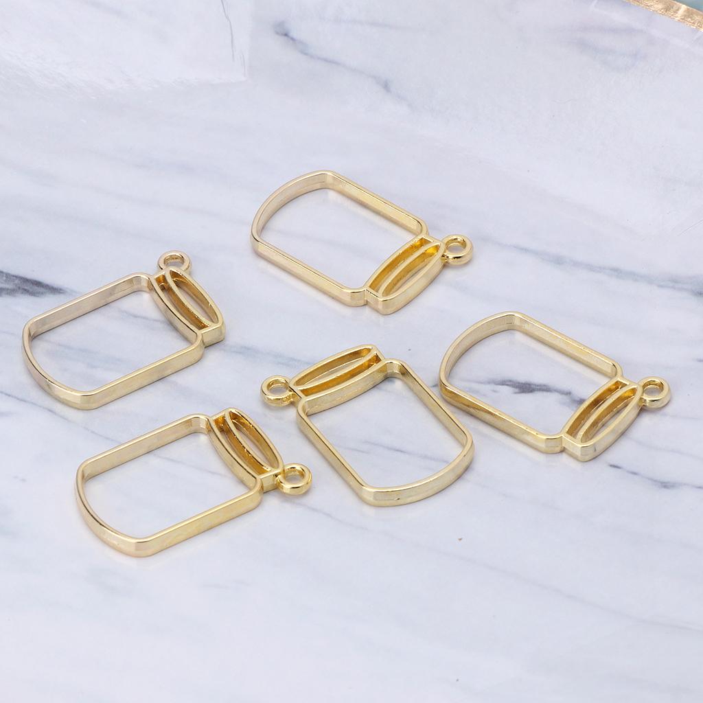 5 Pcs/Set UV Resin Floating Bottles Metal Frame Hollow Pendant Bezels with Loop