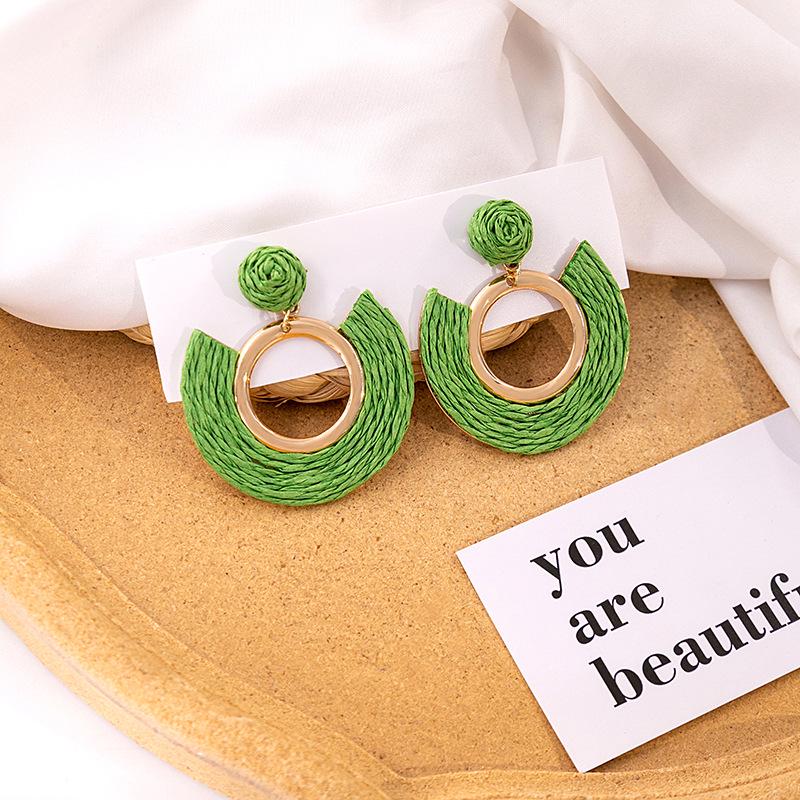 Exaggerated Oval Leather Dangle Earrings: Colorful, Hollow, Holiday Style