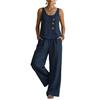 Yousheng Sleeveless 2 Piece Sets for Women, Buttons Crew Neck Tank Top And Wide Legs Pants Matching Sets, Summer Loose Lounge Outfits