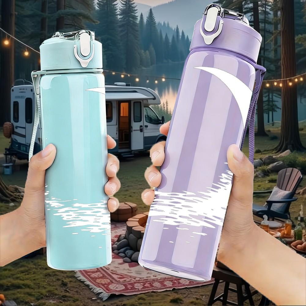 1PC Crescent Moon Minimal Line Print 750ml Color Plastic Sports Water Bottle Leakproof Flip Straw Lid Suitable for Sports Office Home Use