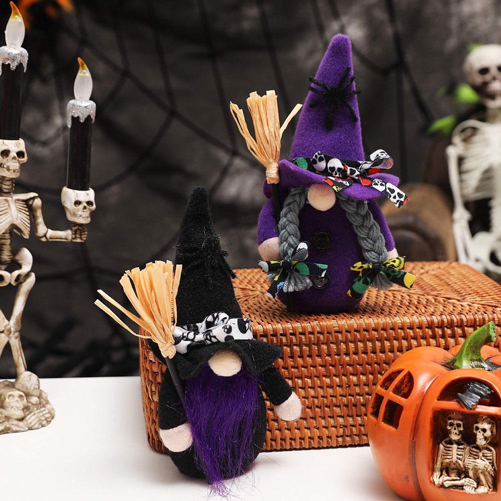 Faceless Old Man Doll Gnomes Plush Decoration Hand-made Brooms Witch Dolls With Dark Elf Hat For Living Room Display