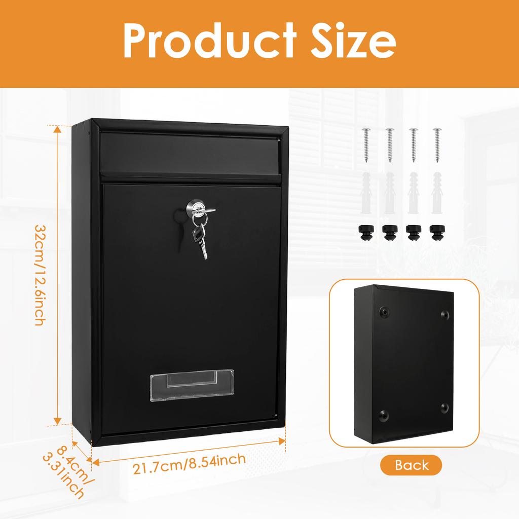 Wall Mounted Mailbox Heavy Duty Lockable Rust Proof Metal Post Box for School Office with 2 Keys Outdoor Gate Newspaper Mail Box