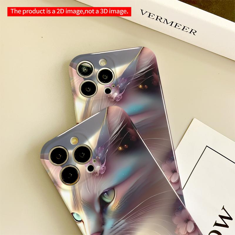 2DFlat Whispering Blossom Cat Phone Case All Inclusive Film Hard iPhone Case, Compatible with iPhone 18 Pro Max 17 16 15 14 13 12 11