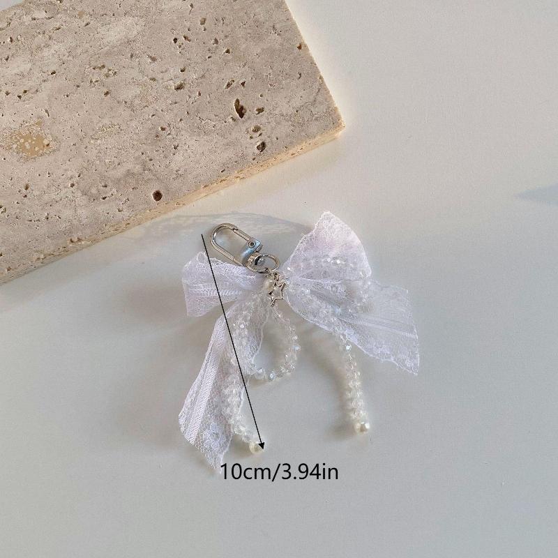 Y2K Aesthetic  Lace Bow Keychain Ins Sweet Bow Keyring Bag Pendant Delicate Backpack Hanging Decoration Gifts