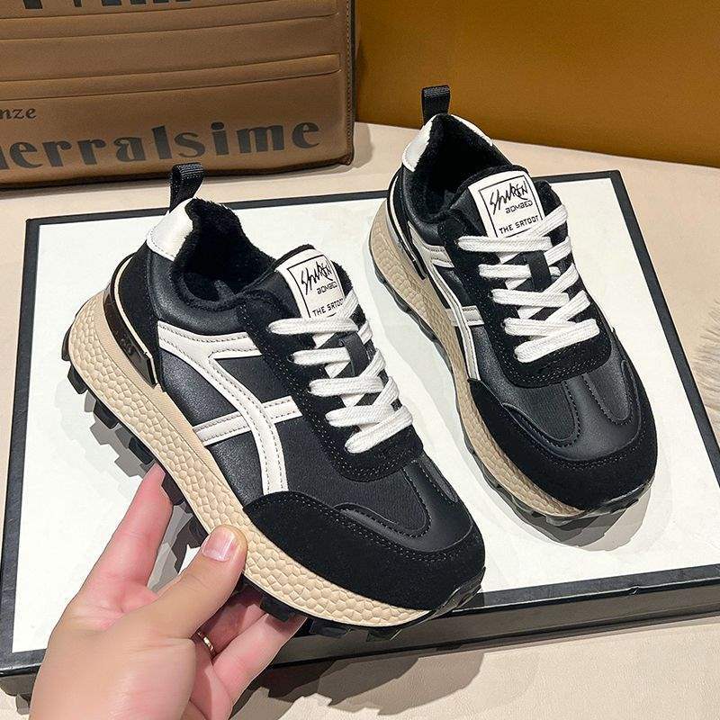Fleece Warm Sneakers Women's 2025 Winter New Versatile Running Lightweight Casual Forrest Gump Shoes Platform Dad Shoes