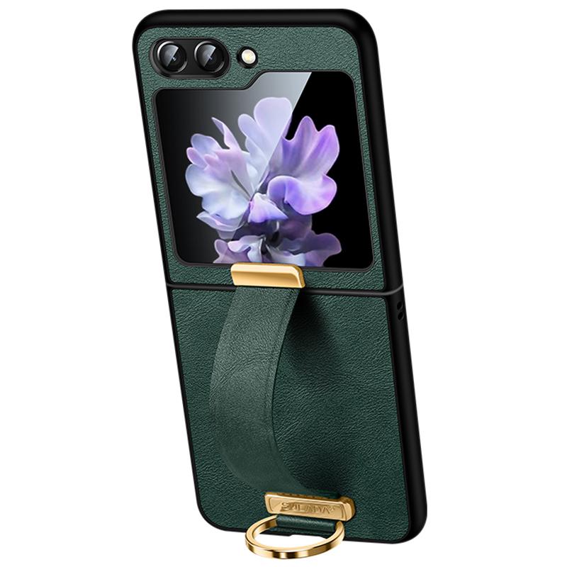 

Fashion Series for Samsung Galaxy Z Flip7 FE 5G/Z Flip6 5G Case Wristband Kickstand Leather+PC Phone Cover Green