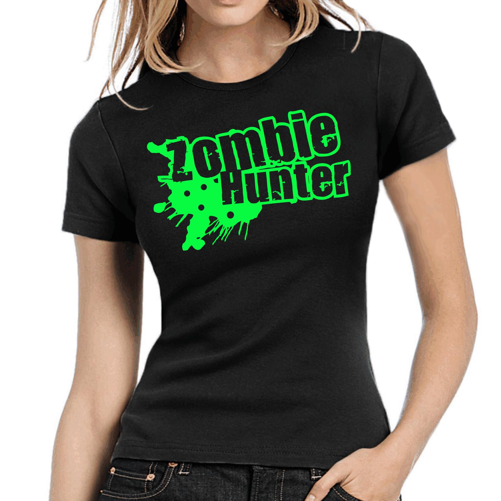 Zombie Hunter Gamer Undead Nerd Geek Fun Comedy Fun Girlie Ladies T-Shirt Mens Womens Tees Top S