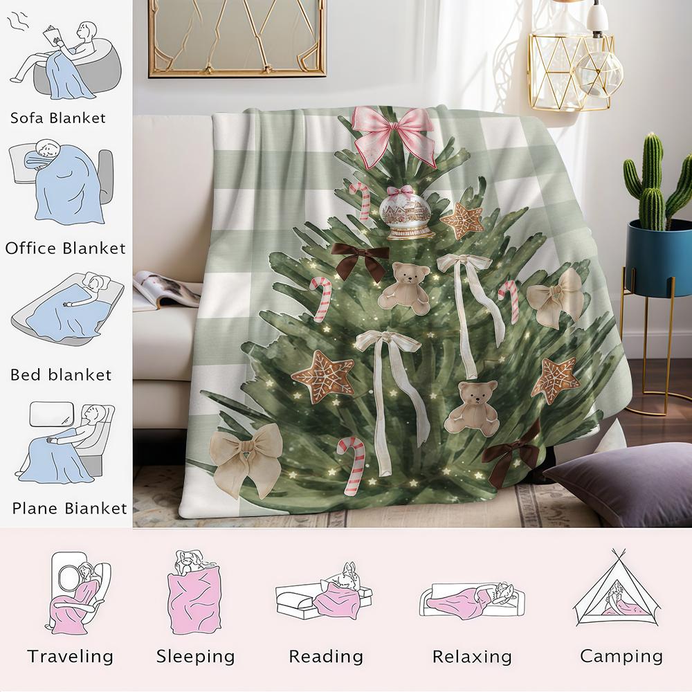 Christmas Tree Green Checkerboard Flannel Blanket Warm Soft Halloween Christmas Couch Warm Cozy Decorative Decor for All Season