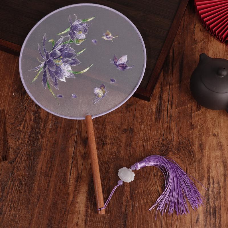 Chinese Double-Sided Embroidered Round Fan for Hanfu or Qipao Dance Performances