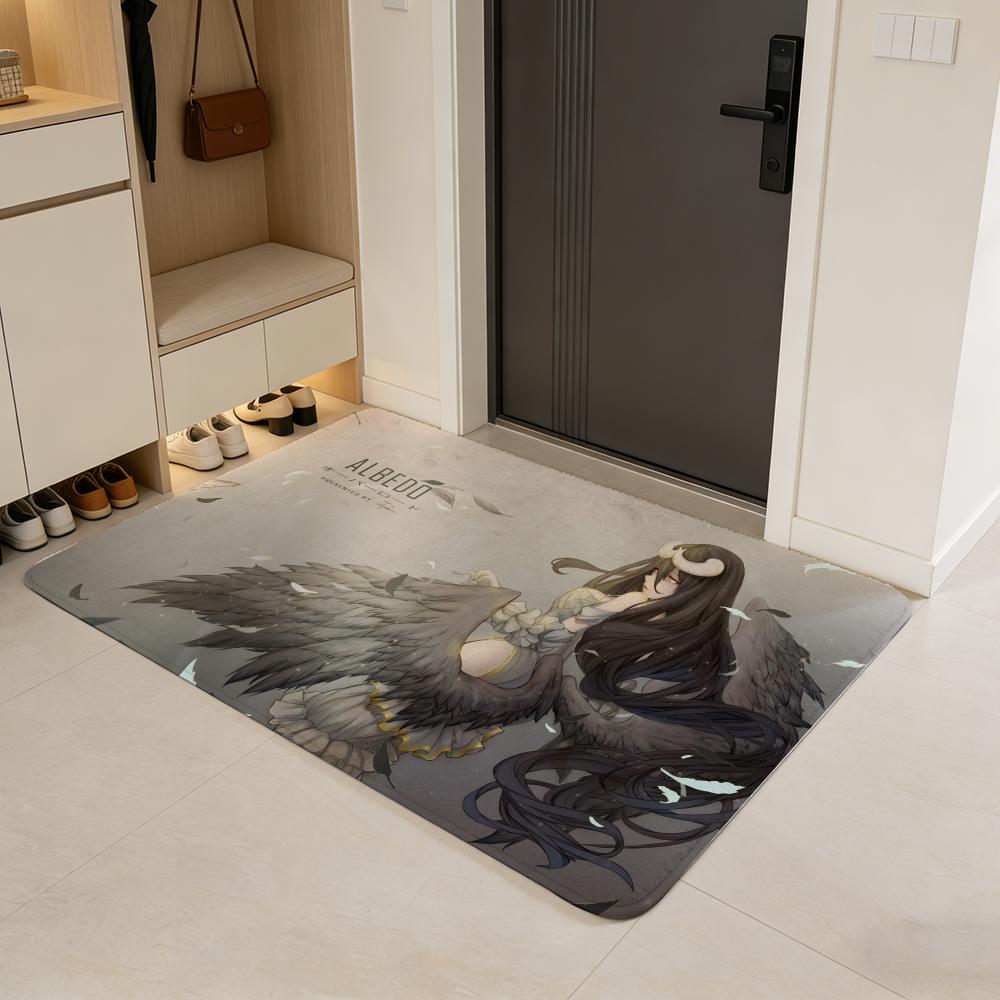Cartoon O-overlord Floor Mat Flannel Door Mat Non-Slip Absorbent Washable Indoor Home Rug