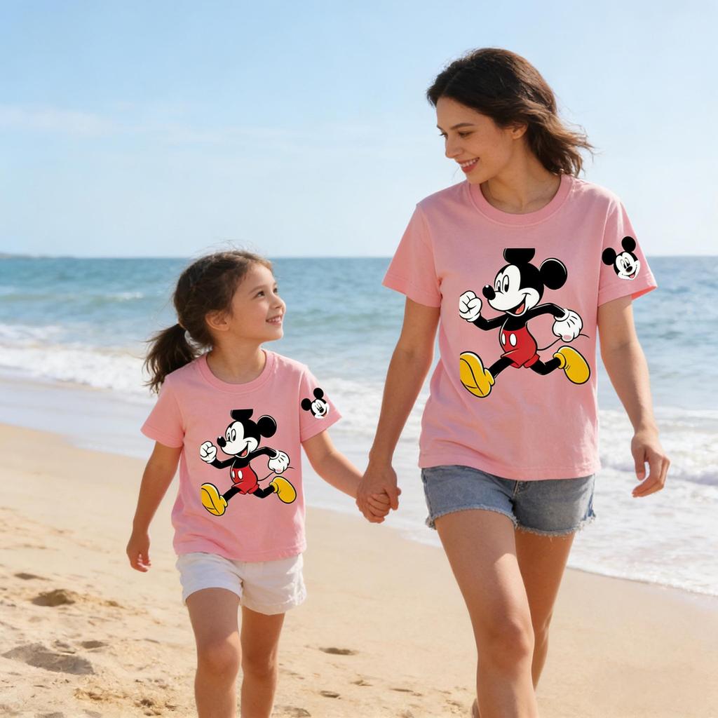Mickey Cartoon Print 100% Cotton Parent-Child Short Sleeve Casual T-shirt