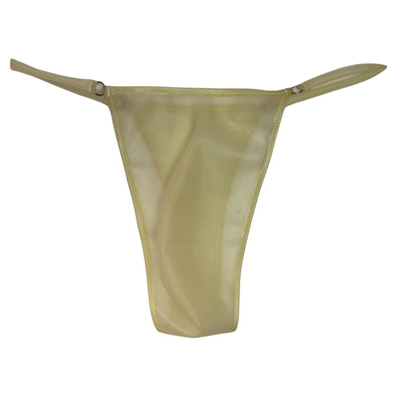 Men T-Back Briefs Sexy Underwear Latex G-String Micro Thongs See-Through Low Waist Safety Panties Smooth Underpants Penis Bulge