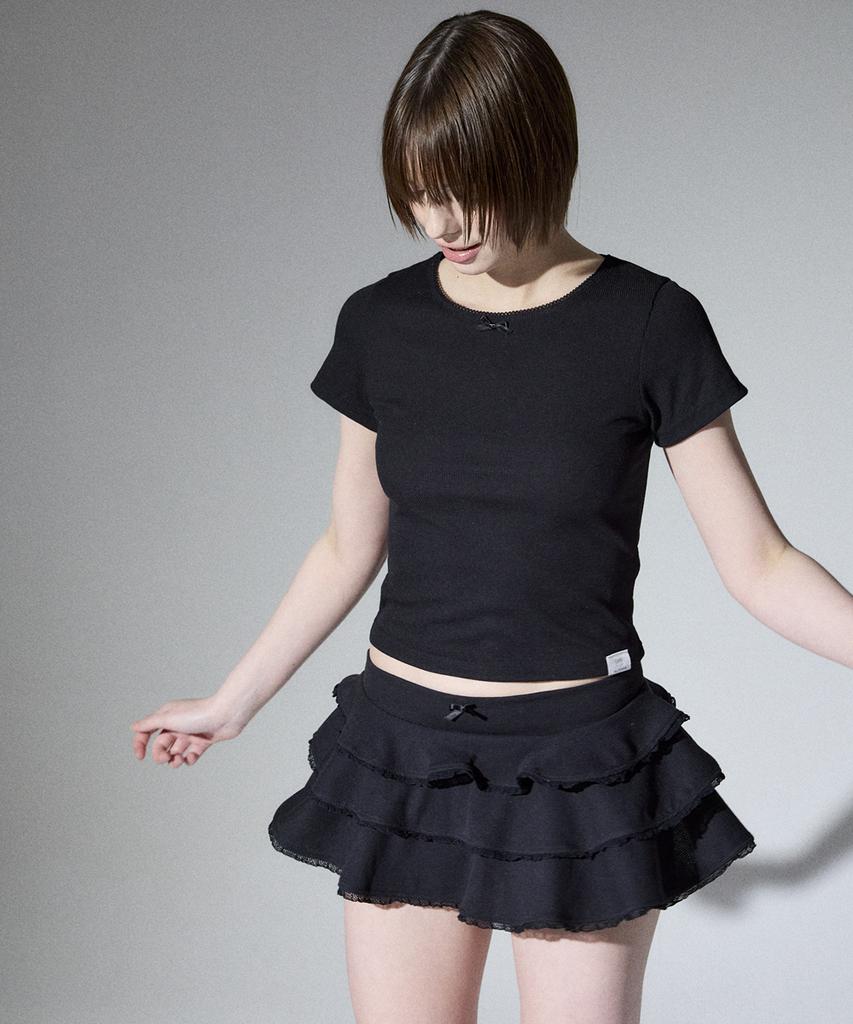 Aliena Picot Ribbed Cancan Skirt(Bk)