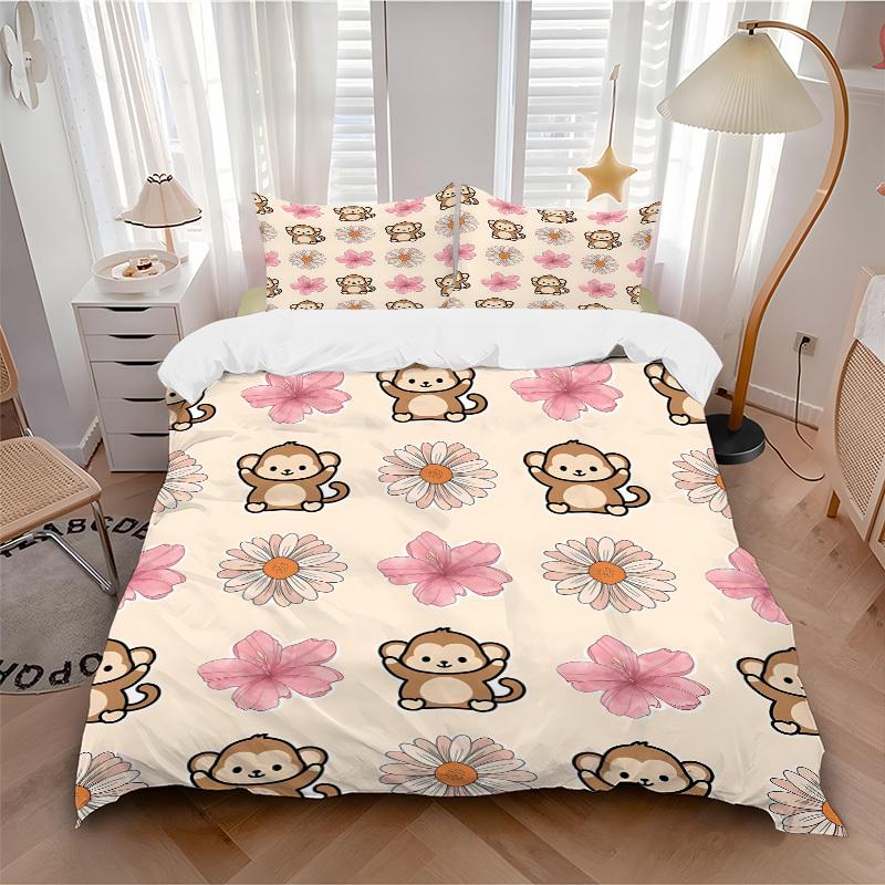 

3pcs bedding set Monkey Cartoon Includes 1 Comforter + 2 Pillowcases, Without Pillow Inserts, Soft Comfortable,Bedding Set,a0909011 135x200cm