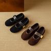 Fashion Women's new leather sheepskin round head metal belt buckle, low heel, large size, soft and comfortable Mary Jane single shoe