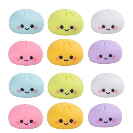 12Pcs Mini Resin Bun Figurines, Cute Smiling Face Food Ornament, Micro Simulation Steamed Bun Dollhouse Accessories for DIY Desktop Home Decor