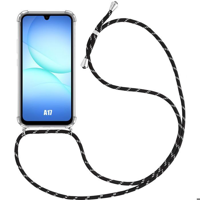 Coque pour Samsung Galaxy A17 4G/5G, Protection Renforcé Silicone Antichoc avec Bandoulière Noire