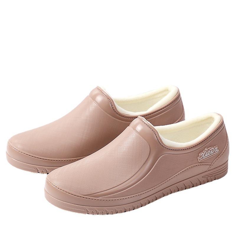 Winter Mother Warm Shoes Velvet Overalls Cotton Shoes Rubber Shoes Outdoor Waterproof Shoes Nurse Shoes Comfortable Low-top Women's Rain Shoes
