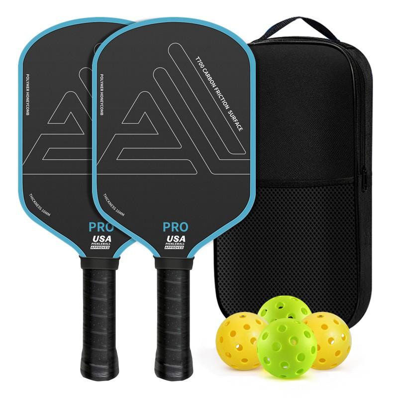 Carbon Fiber Pickleball Paddle T700 Textured 16mm Long Handle Set