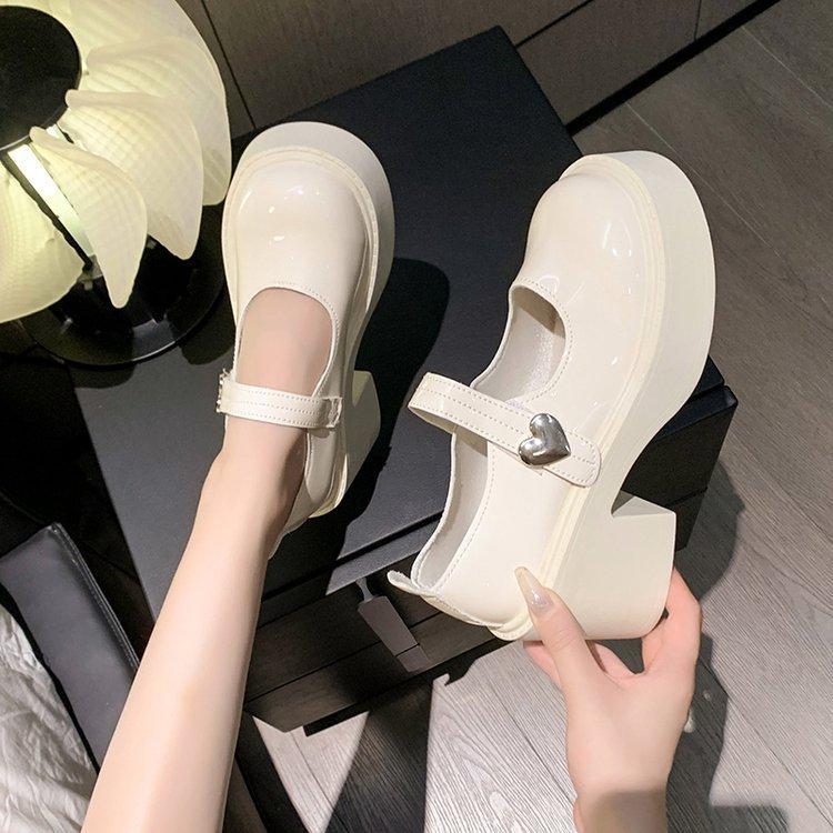 Round head versatile height-increasing platform small leather shoes women's spring and autumn skirt 2025 new French Mary Jane shallow mouth