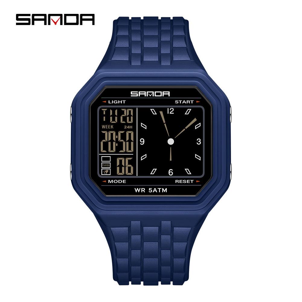 SANDA Fashion Electronic Watch Men's 50m Waterproof Night Light Multi Functional Student Trend Dual Screen Sports Watch