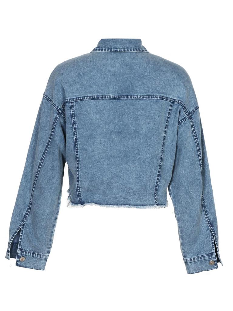 European-American Fashion Frayed Edge Denim Jacket: Elegant Casual Women's Short Top with Front Button