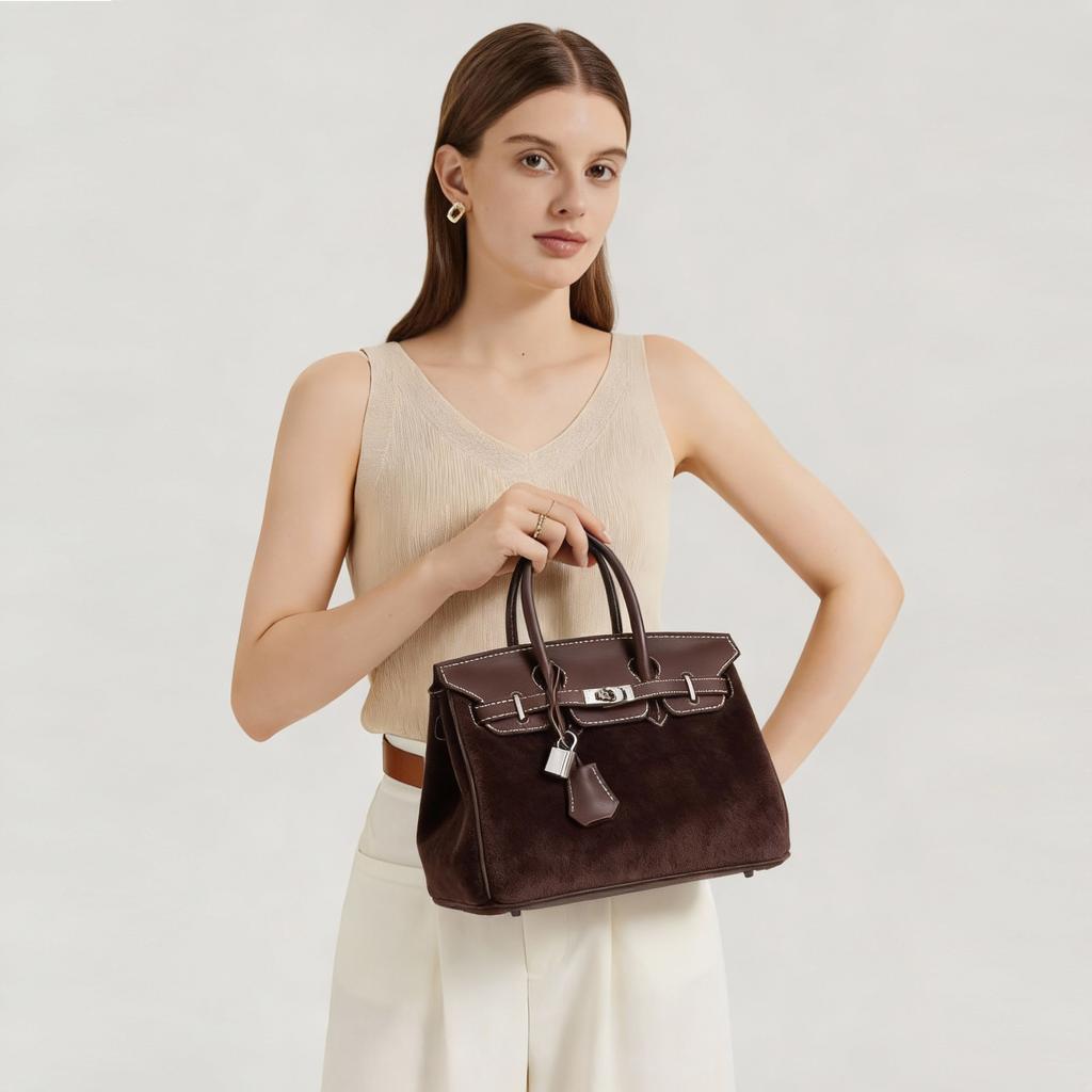 Platinum Bag Swift Leather and Suede 25/30CM Double Shoulder Strap Women's Bag Single Shoulder Messenger Versatile Fashion Handbag Bag