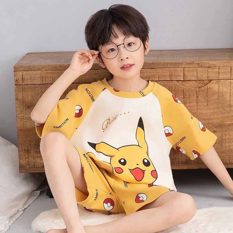 Boys Cotton Short Sleeve Pajama Set Lightweight Sleepwear Kids Teens Home Outfit