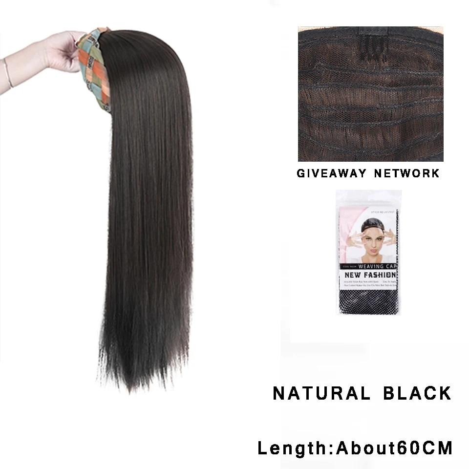 Synthetic Long Wavy Headband Wig Black Brown Women's With Twist Braid Hairband Accessories Natural Half Wig