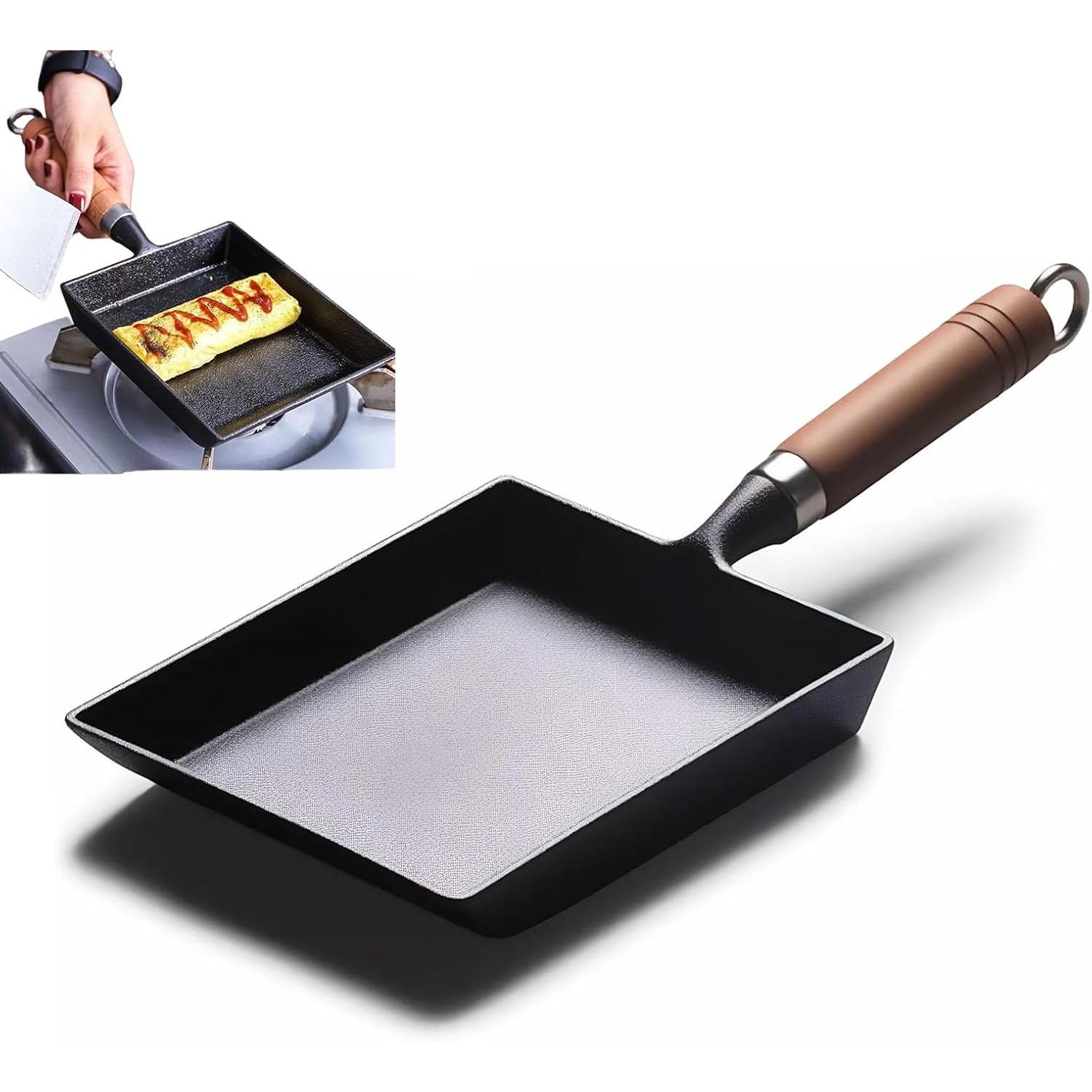 Japanese Cast Iron Tamagoyaki Pan, 6.1 x 7.3 Inch Japanese Rolled Omelet Pan, Multifunctional Square Japanese Egg Pan for Omelets, Steak Camping, чёрный