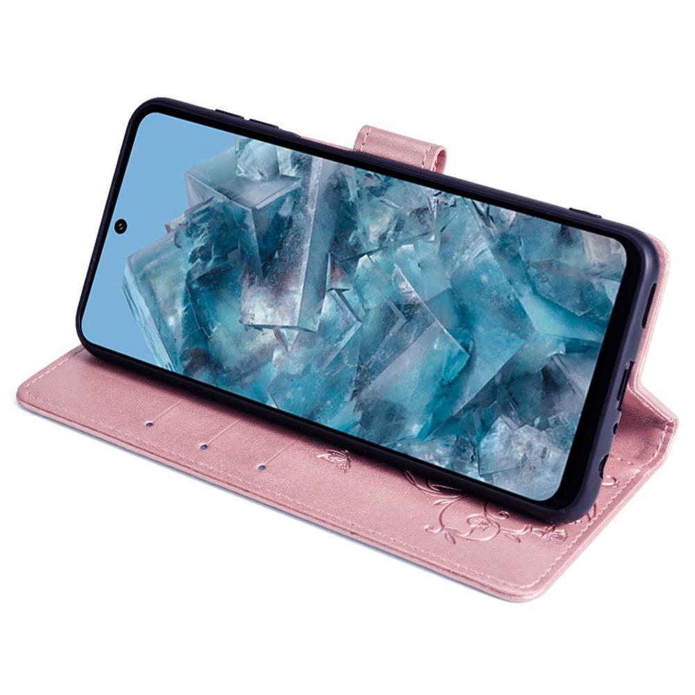 For Google Pixel 8 Pro Case PU Leather Butterfly Flower Imprinted Wallet Phone Folio Cover
