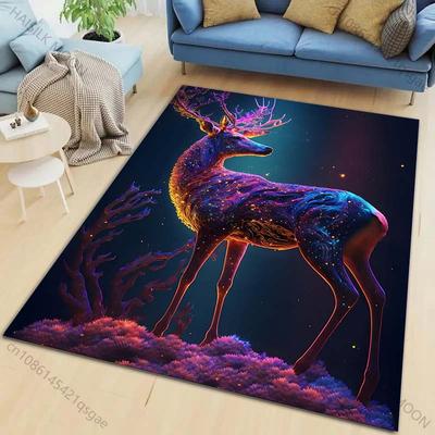 Glowing Colorful Deer Dreamy Starry Background Carpet for Living Room Bedroom Bedside Floor Mat Cloakroom Play Mat Area Rug