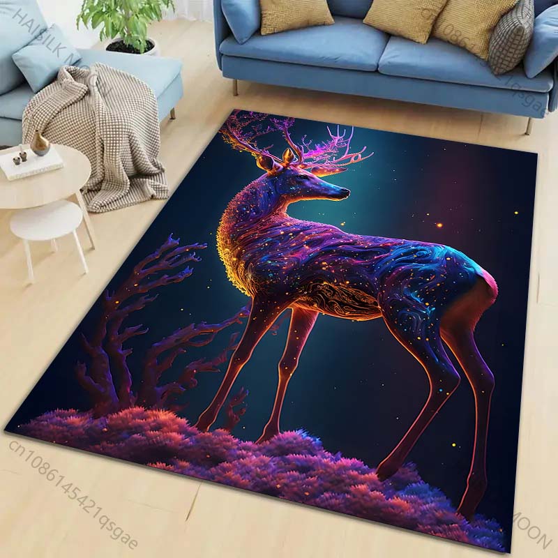 Glowing colorful deer dreamy starry background Carpet for Living Room Bedroom Bedside Floor Mat Cloakroom Play Mat Area Rug