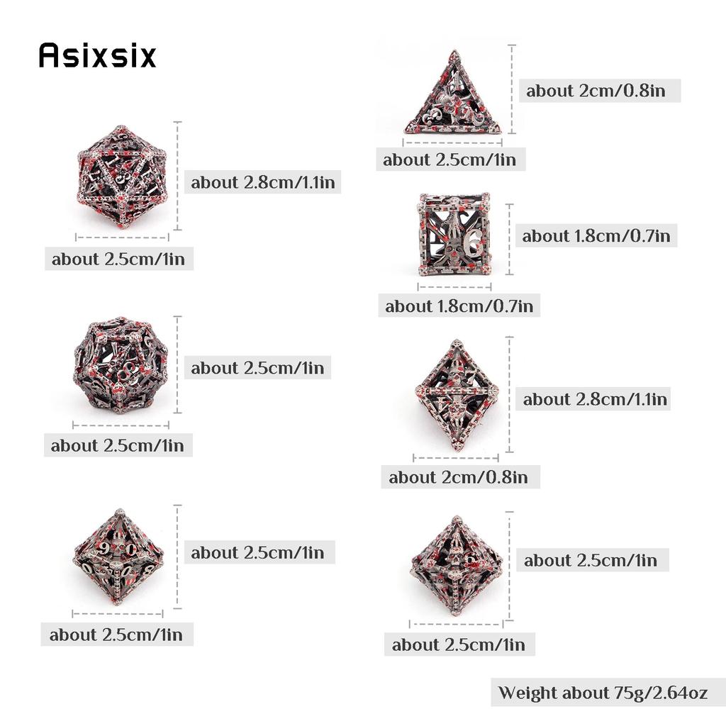 7-teiliges Würfelset aus Metall mit silberner roter Hand und Totenkopfkopf, hohles polyedrisches Würfelset aus Metall, geeignet für Rollenspiele, RPG-Brettspiele, Kartenspiele