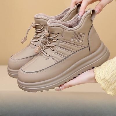 Damen Übergröße Weiche Sohle Winter Warm Rutschfest Fell Eins Schneestiefel Gepolstert Gefüttert Stiefeletten Rutschfest Wandern Outdoor Sport Baumwollstiefel