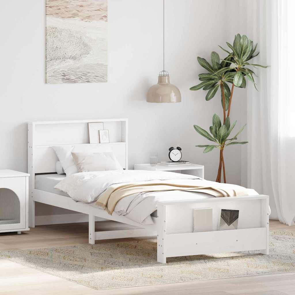White Bed Frame with Headboard 75 x 190 cm Engineered Wood